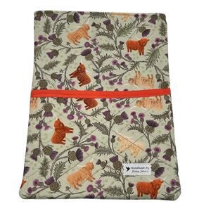 Handmade Quilted iPad Large Book Sleeve Front Pocket NEW 12" x 9" Highland Cows
